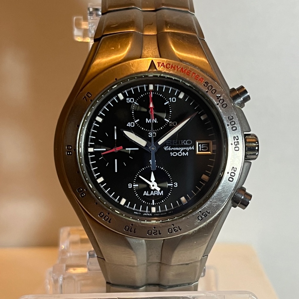 Seiko 7T62-0AS0 Chronograph 36 mm titanium Black Dial Alarm Quartz Men's Watch